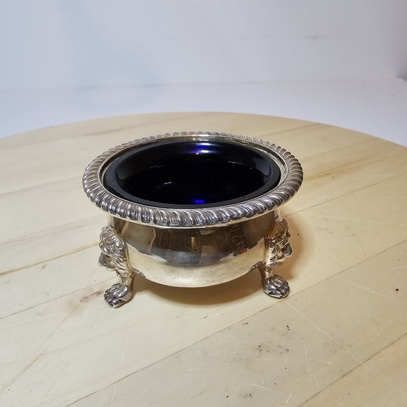 Vintage Ellis Barker Silver Plate Small Bowl With Cobalt Blue Glass Insert Liner - Picture 2 of 13